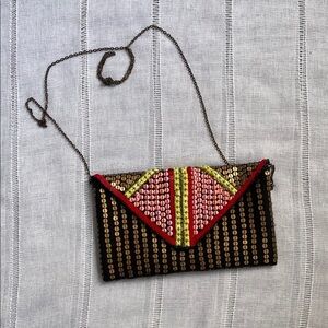 Berry NWOT Colorful Beaded Clutch with Chain Strap